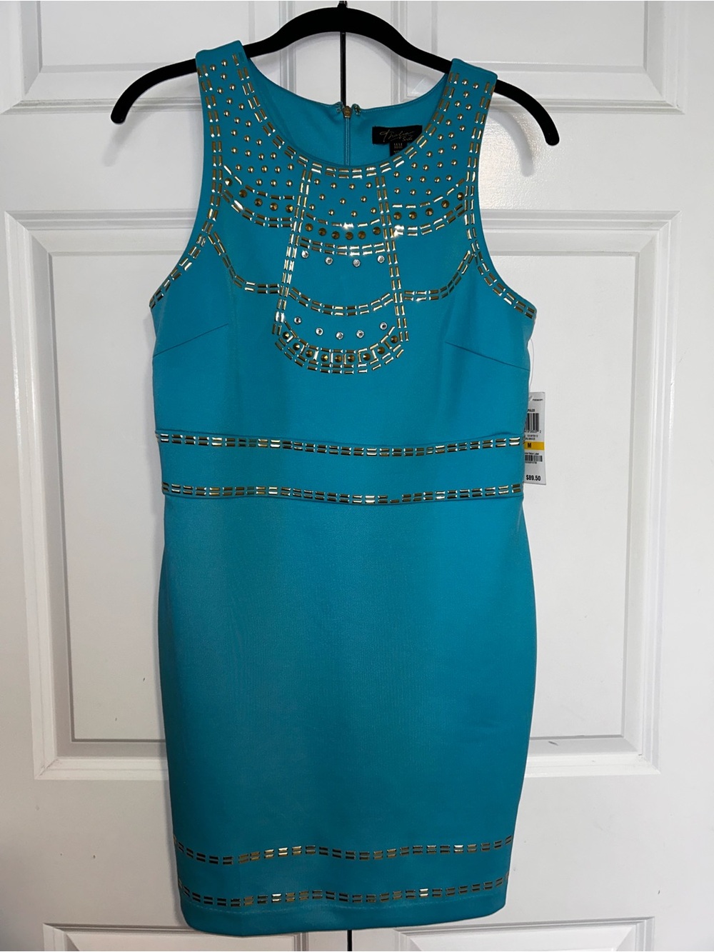 Thalia Sodi Teal Studded Sleeveless Sheath Dress